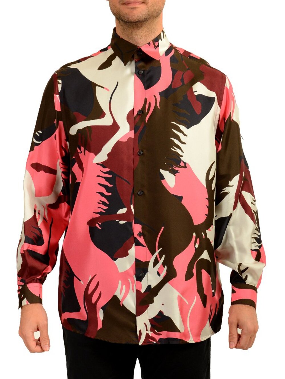 Scuderia Ferrari "Camouflage Pr.Horse" 100% Pure Silk Printed Shirt US M IT 50